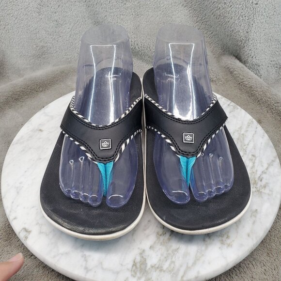 Spenco Shoes Womens Size 8 Black Faux Leather Yumi Thong Sandals - Picture 3 of 11